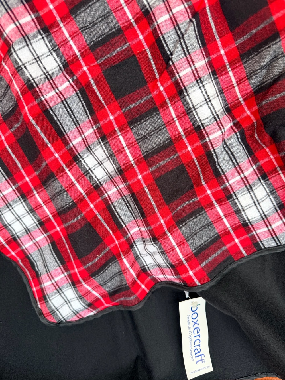 NWT BOXERCRAFT Red Black and White Plaid Flannel Blanket